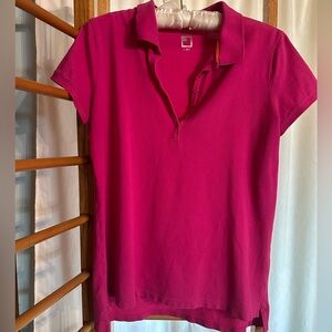JCP Pink Short Sleeve Henley Contrast Collar Band size Large